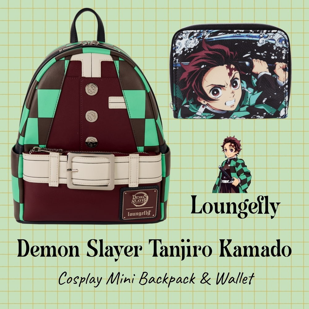 LOUNGEFLY Demon Slayer Tanjiro Kamado Backpack and Wallet Set